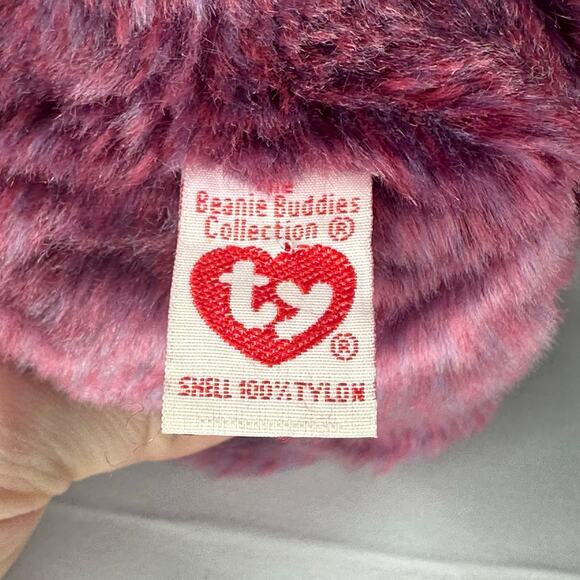 Vintage Ty Beanie Buddies 2000 Signature Bear Embroidered Heart Purple Plush Y2K - Picture 9 of 10
